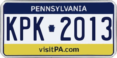 PA license plate KPK2013