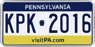PA license plate KPK2016