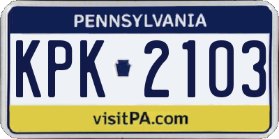 PA license plate KPK2103