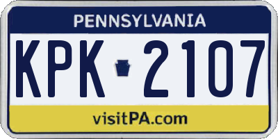 PA license plate KPK2107