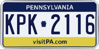 PA license plate KPK2116