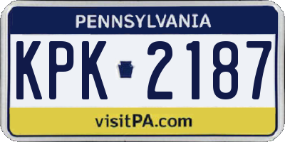 PA license plate KPK2187