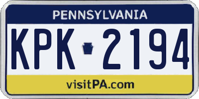PA license plate KPK2194