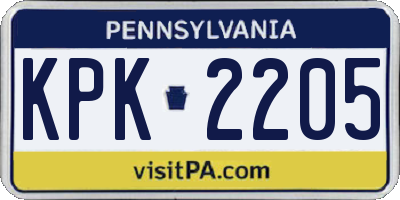 PA license plate KPK2205