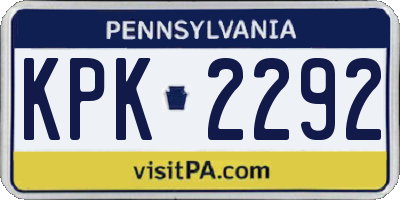 PA license plate KPK2292