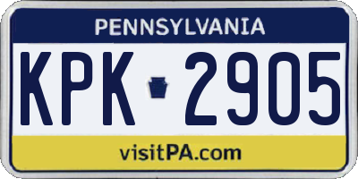 PA license plate KPK2905