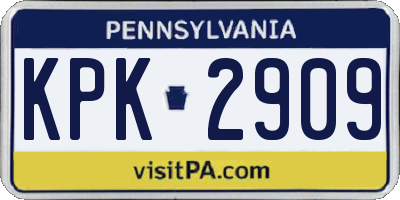 PA license plate KPK2909