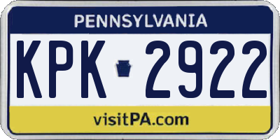 PA license plate KPK2922