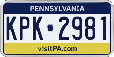 PA license plate KPK2981