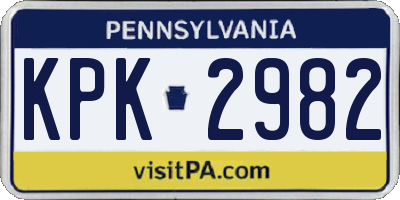PA license plate KPK2982