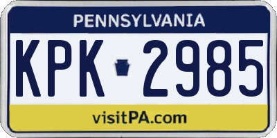 PA license plate KPK2985