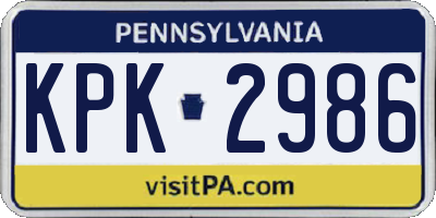 PA license plate KPK2986