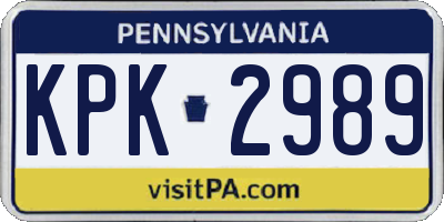 PA license plate KPK2989