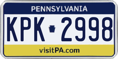 PA license plate KPK2998