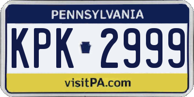 PA license plate KPK2999