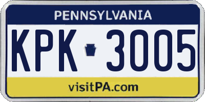 PA license plate KPK3005