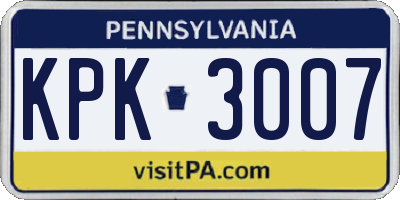 PA license plate KPK3007
