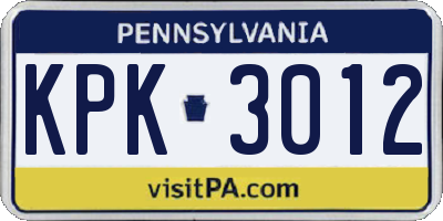 PA license plate KPK3012