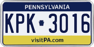 PA license plate KPK3016