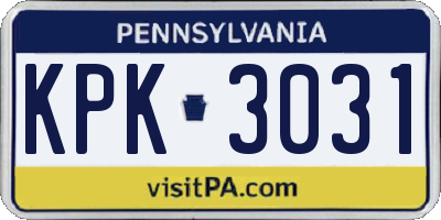 PA license plate KPK3031