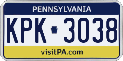 PA license plate KPK3038
