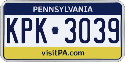 PA license plate KPK3039