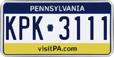 PA license plate KPK3111
