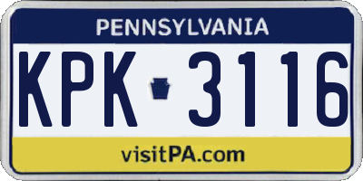 PA license plate KPK3116