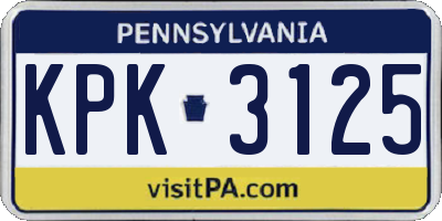 PA license plate KPK3125