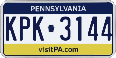PA license plate KPK3144