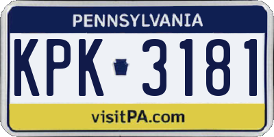 PA license plate KPK3181