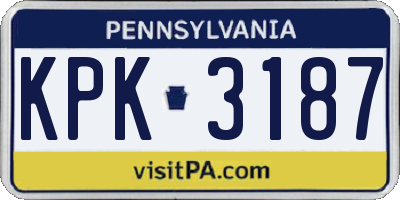 PA license plate KPK3187