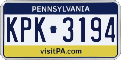 PA license plate KPK3194