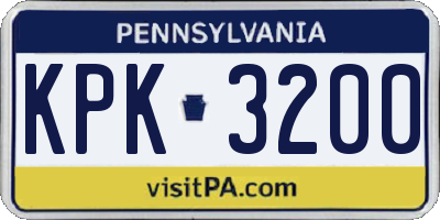 PA license plate KPK3200