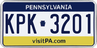 PA license plate KPK3201