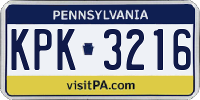 PA license plate KPK3216