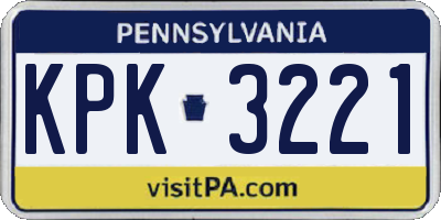 PA license plate KPK3221