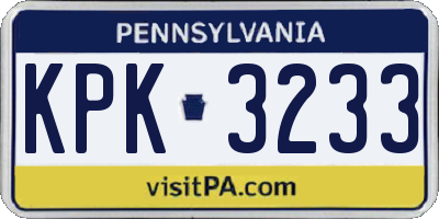PA license plate KPK3233