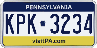 PA license plate KPK3234