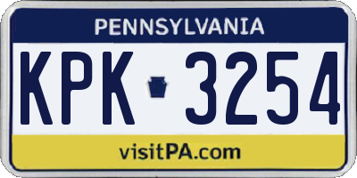 PA license plate KPK3254