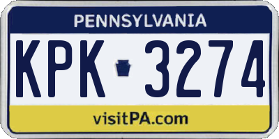 PA license plate KPK3274