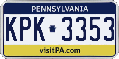 PA license plate KPK3353