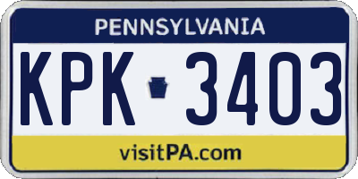 PA license plate KPK3403