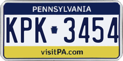 PA license plate KPK3454
