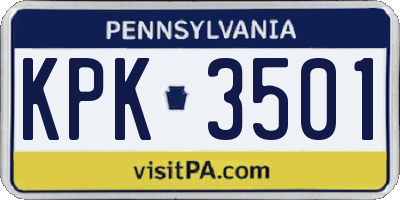 PA license plate KPK3501