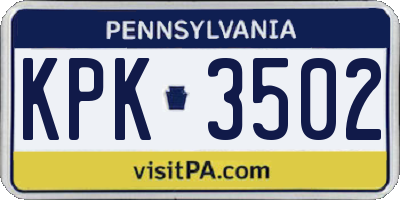 PA license plate KPK3502