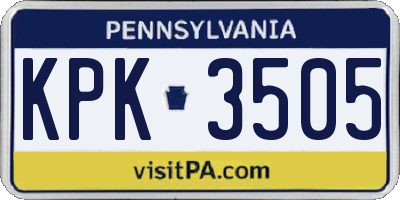 PA license plate KPK3505