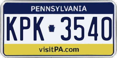 PA license plate KPK3540
