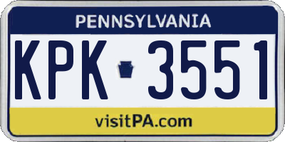 PA license plate KPK3551