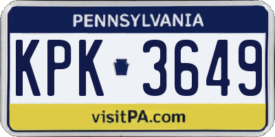 PA license plate KPK3649